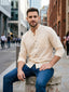 RAY LIGHT Men's Modern Solid Casual Shirt – Chinese Collar with Chest Pocket