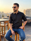RAY LIGHT Men's Essential Solid Cotton Short Kurta – Black with Roll-Up Sleeves
