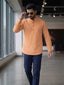 RAY LIGHT Men's Essential Solid Cotton Short Kurta – Soft Peach Orange with Cuffless Sleeves