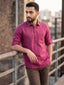 RAY LIGHT Men's Essential Solid Cotton Short Kurta – Magenta with Roll-Up Sleeves