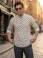 RAY LIGHT Men's Geometric Diamond Print Cotton Short Kurta – Off-White & Forest Green
