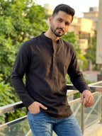RAY LIGHT Men's Essential Solid Cotton Short Kurta – Sand Beige with Cuffless Sleeves
