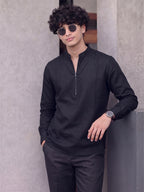 RAY LIGHT Men's Modern Zip-Neck Solid Cotton Short Kurta – Rust Brown