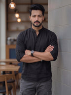Men's Signature 100% Cotton Short Kurta | Mandarin Collar | RAY LIGHT