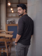 Men's Signature 100% Cotton Short Kurta | Mandarin Collar | RAY LIGHT