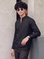 RAY LIGHT Men's Modern Zip-Neck Solid Cotton Short Kurta – Rust Brown