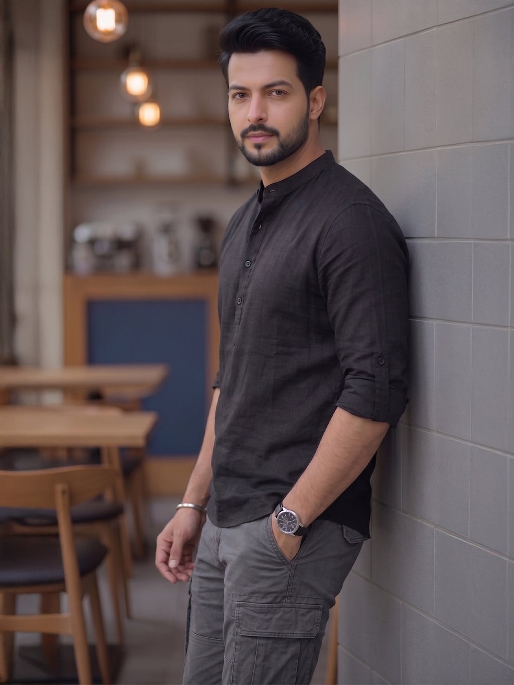 Men's Signature 100% Cotton Short Kurta | Mandarin Collar | RAY LIGHT