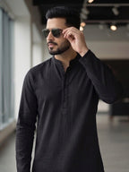 RAY LIGHT Men's Essential Solid Cotton Short Kurta – Sand Beige with Cuffless Sleeves