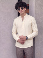 RAY LIGHT Men's Modern Zip-Neck Solid Cotton Short Kurta – Rust Brown