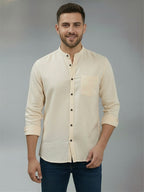 RAY LIGHT Men's Modern Solid Casual Shirt – Chinese Collar with Chest Pocket
