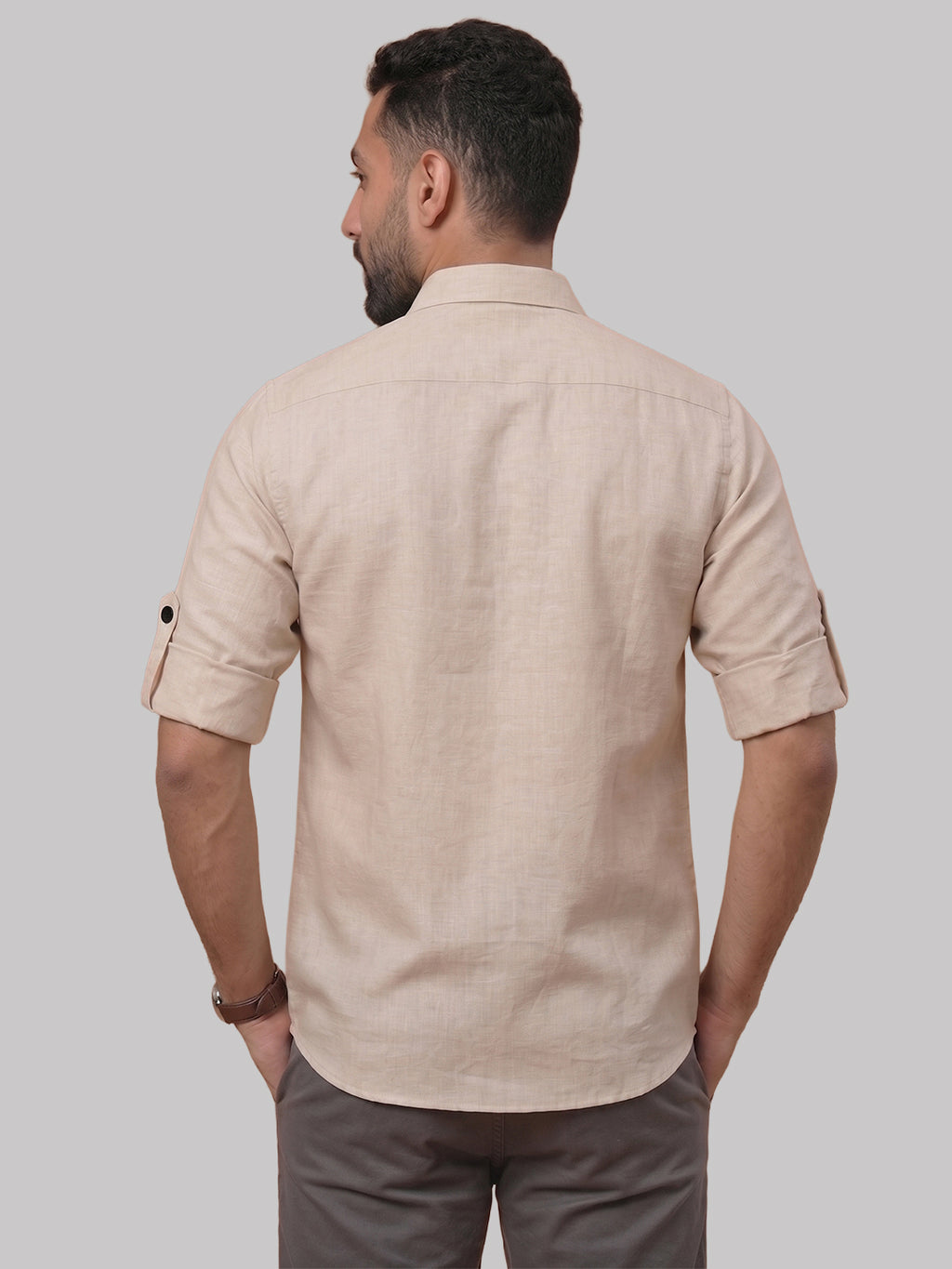RAY LIGHT Men's Essential Solid Cotton Short Kurta – Black with Roll-Up Sleeves