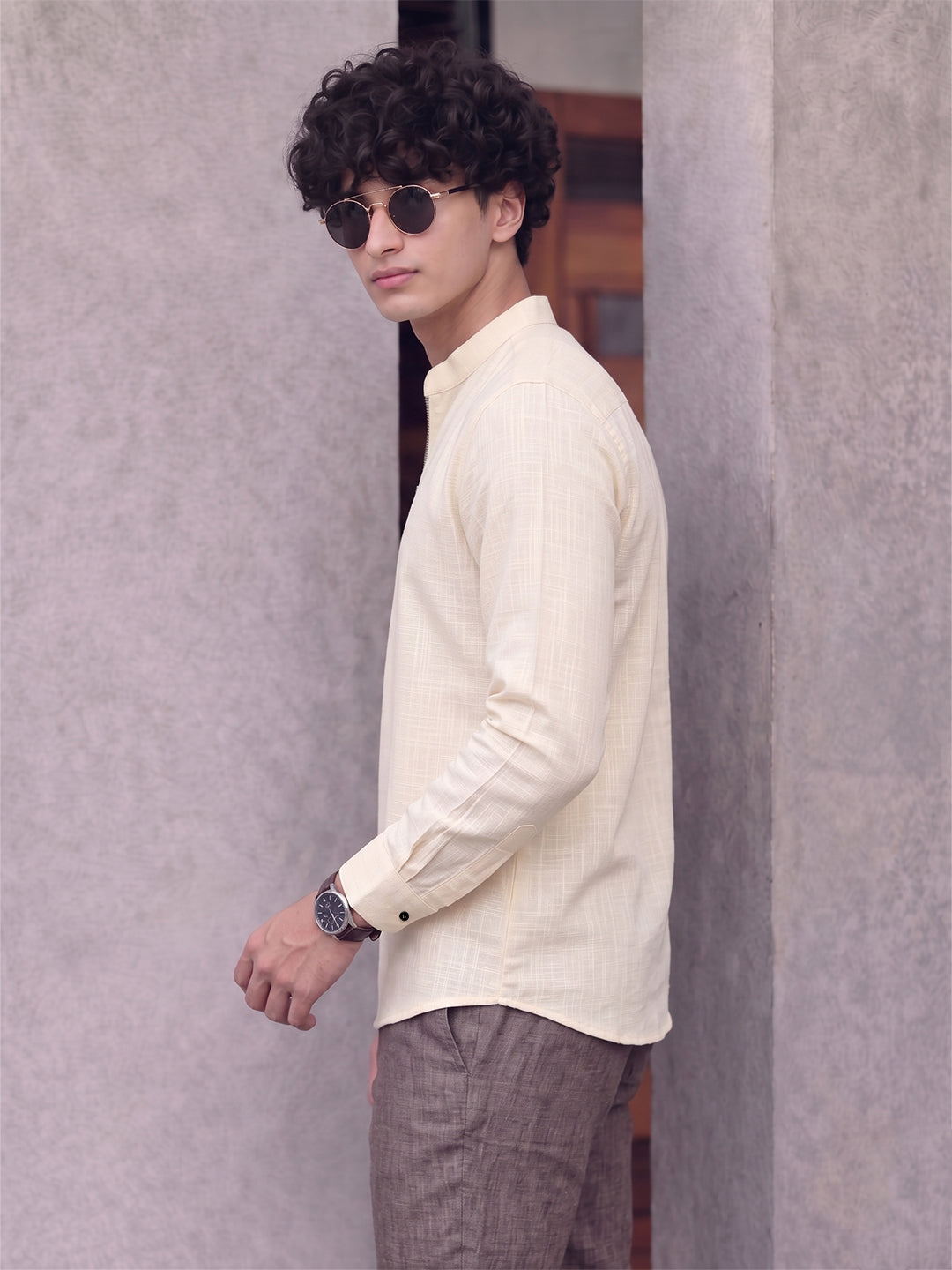 RAY LIGHT Men's Modern Zip-Neck Solid Cotton Short Kurta – Rust Brown