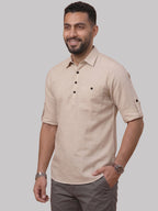 RAY LIGHT Men's Essential Solid Cotton Short Kurta – Black with Roll-Up Sleeves