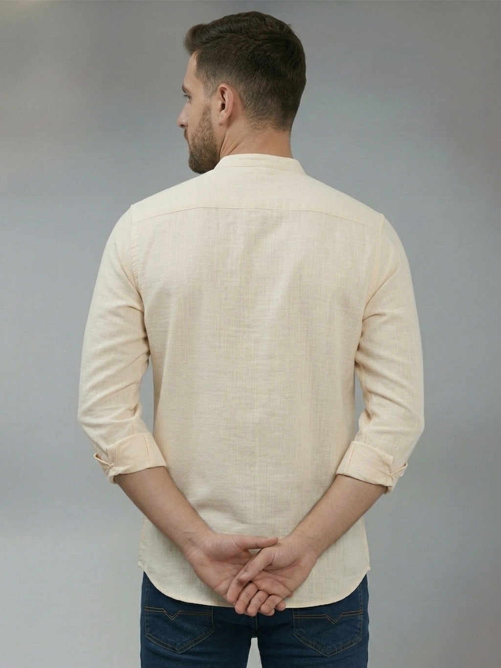 RAY LIGHT Men's Modern Solid Casual Shirt – Chinese Collar with Chest Pocket