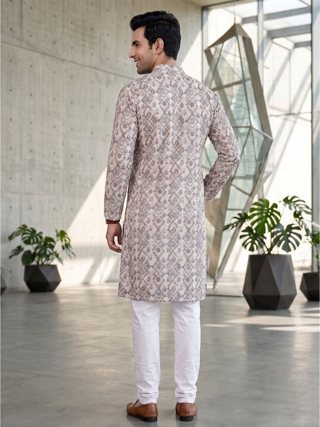 RAY LIGHT Men's Premium Crochet Fabric Geometric Long Kurta – Aqua Mint