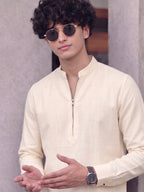 RAY LIGHT Men's Modern Zip-Neck Solid Cotton Short Kurta – Rust Brown