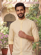 RAY LIGHT Men's Minimalist Solid Cotton Blend Shirt – Light Beige with Hidden Placket