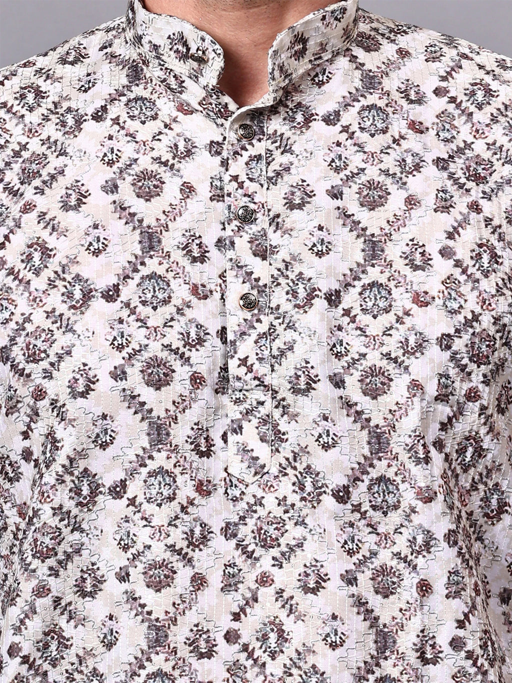 RAY LIGHT Men's Premium Crochet Fabric Geometric Long Kurta – Aqua Mint