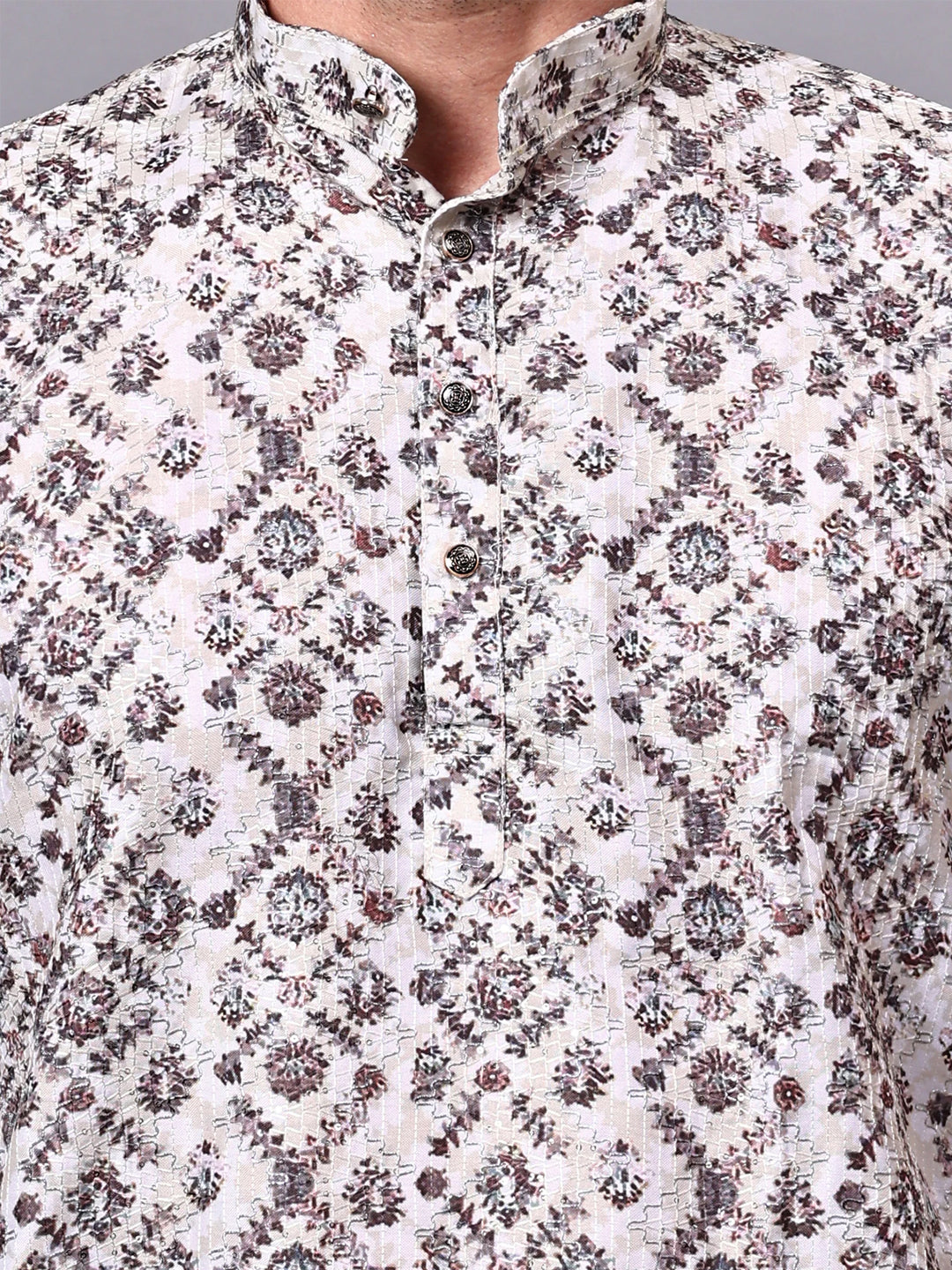RAY LIGHT Men's Premium Crochet Fabric Geometric Long Kurta – Aqua Mint