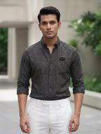 RAY LIGHT Men's Textured Print Poplin Casual Shirt – Dark Green