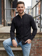 RAY LIGHT Men's Modern Solid Casual Shirt – Chinese Collar with Chest Pocket