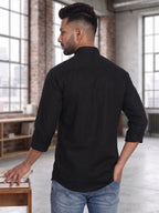 RAY LIGHT Men's Minimalist Solid Cotton Blend Shirt – Light Beige with Hidden Placket