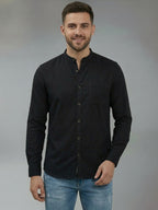 RAY LIGHT Men's Modern Solid Casual Shirt – Chinese Collar with Chest Pocket