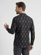 RAY LIGHT Men's Geometric Tribal Print Cotton Short Kurta – Black