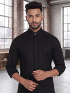 RAY LIGHT Men's Minimalist Solid Cotton Blend Shirt – Light Beige with Hidden Placket