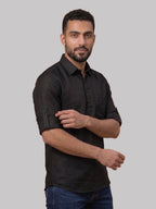RAY LIGHT Men's Essential Solid Cotton Short Kurta – Black with Roll-Up Sleeves