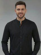RAY LIGHT Men's Modern Solid Casual Shirt – Chinese Collar with Chest Pocket