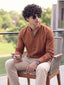 RAY LIGHT Men's Modern Zip-Neck Solid Cotton Short Kurta – Rust Brown