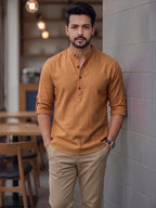 Men's Signature 100% Cotton Short Kurta | Mandarin Collar | RAY LIGHT