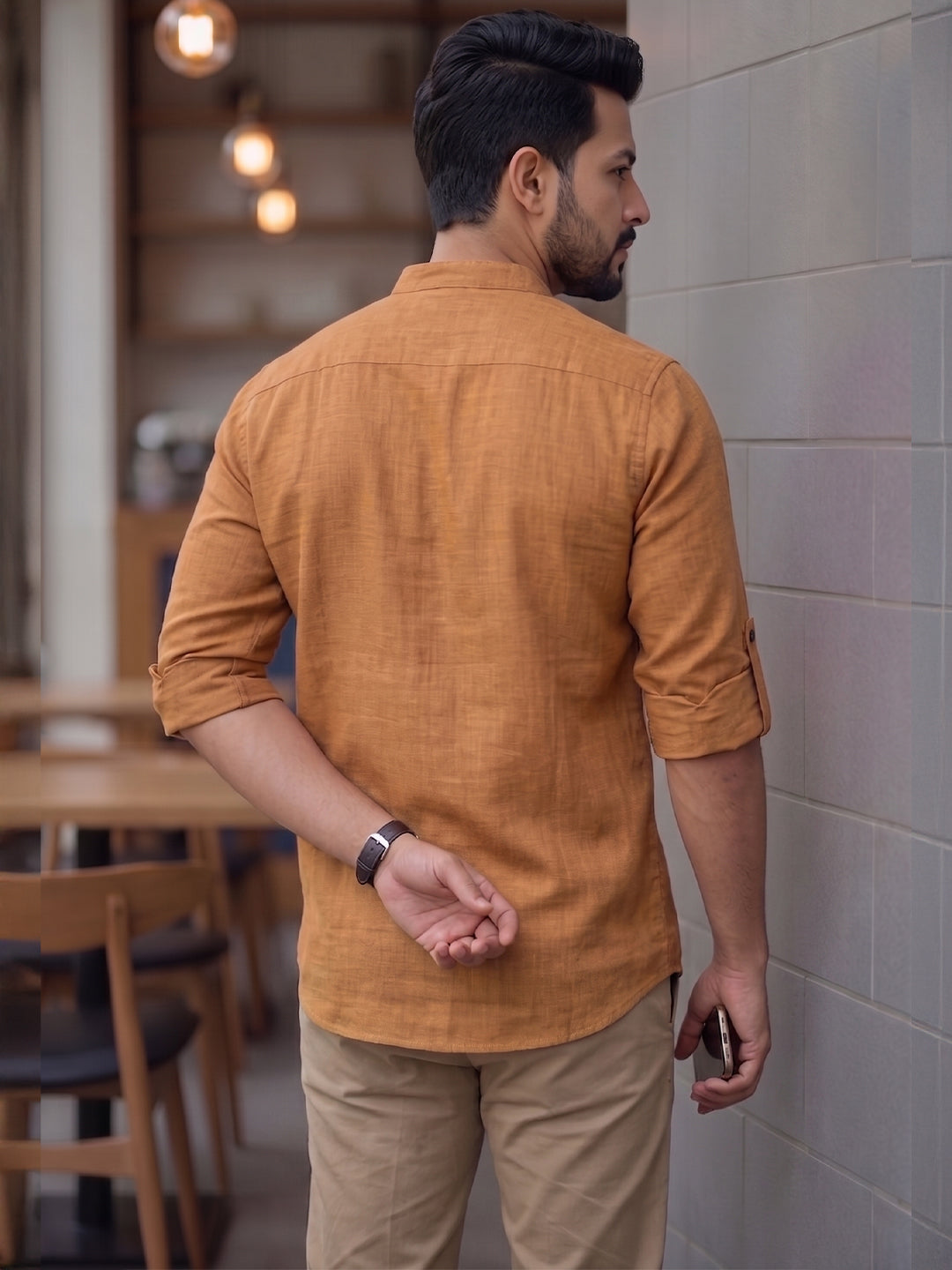Men's Signature 100% Cotton Short Kurta | Mandarin Collar | RAY LIGHT