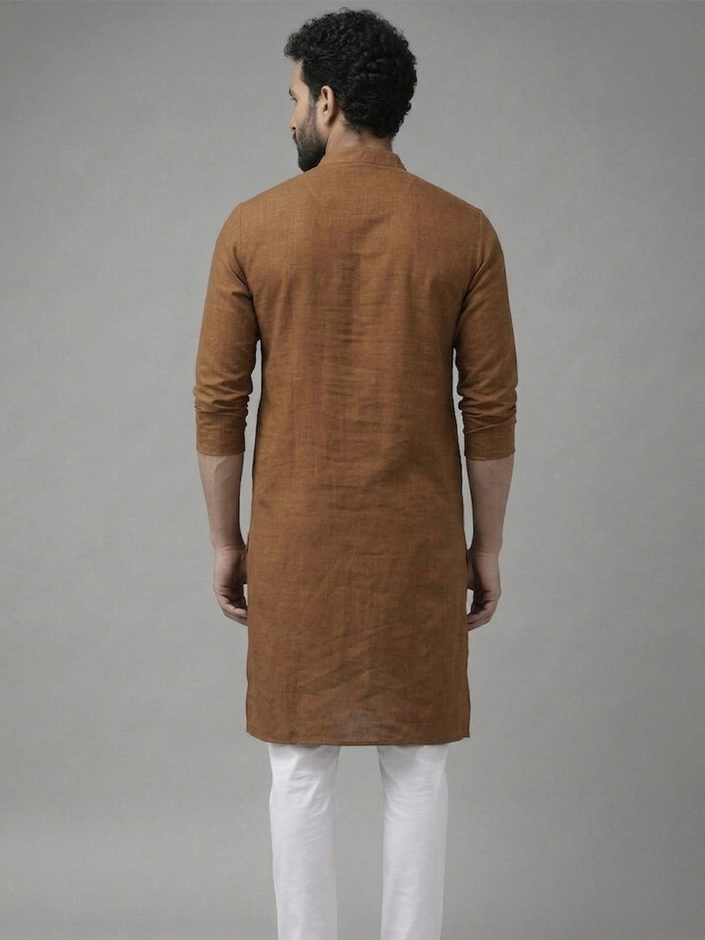 RAY LIGHT Men's Classic Solid Cotton Long Kurta – Dark Green with Dual Side Pockets