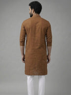 RAY LIGHT Men's Classic Solid Cotton Long Kurta – Dark Green with Dual Side Pockets