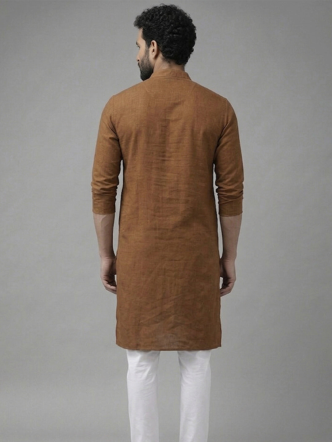 RAY LIGHT Men's Classic Solid Cotton Long Kurta – Dark Green with Dual Side Pockets