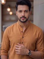 Men's Signature 100% Cotton Short Kurta | Mandarin Collar | RAY LIGHT