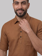 RAY LIGHT Men's Essential Solid Cotton Short Kurta – Black with Roll-Up Sleeves