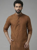 RAY LIGHT Men's Classic Solid Cotton Long Kurta – Dark Green with Dual Side Pockets