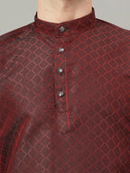 RAY LIGHT Men's Royal Jacquard Geometric Long Kurta – Deep Maroon