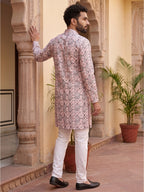 RAY LIGHT Men's Premium Crochet Fabric Geometric Long Kurta – Aqua Mint
