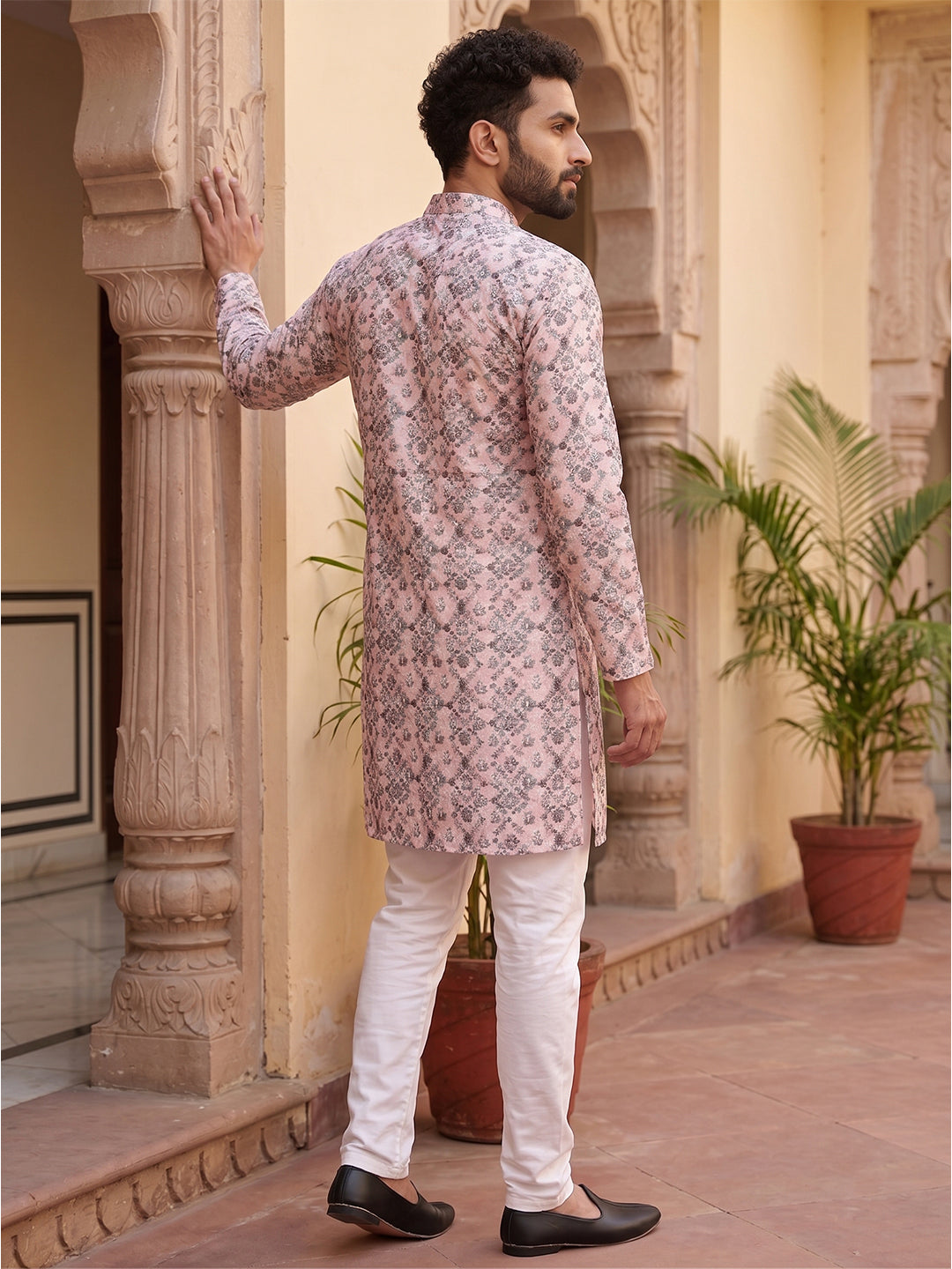 RAY LIGHT Men's Premium Crochet Fabric Geometric Long Kurta – Aqua Mint