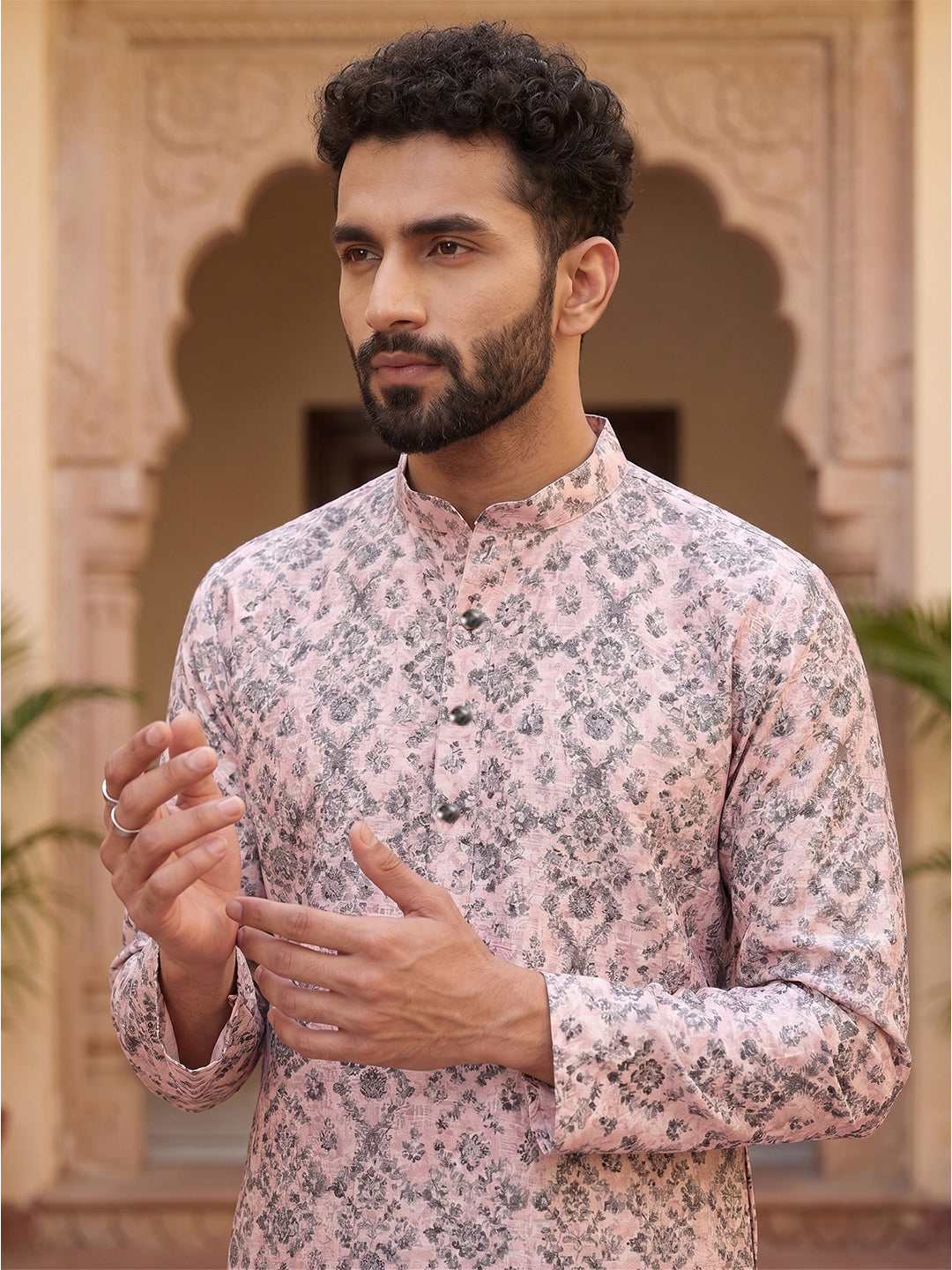 RAY LIGHT Men's Premium Crochet Fabric Geometric Long Kurta – Aqua Mint