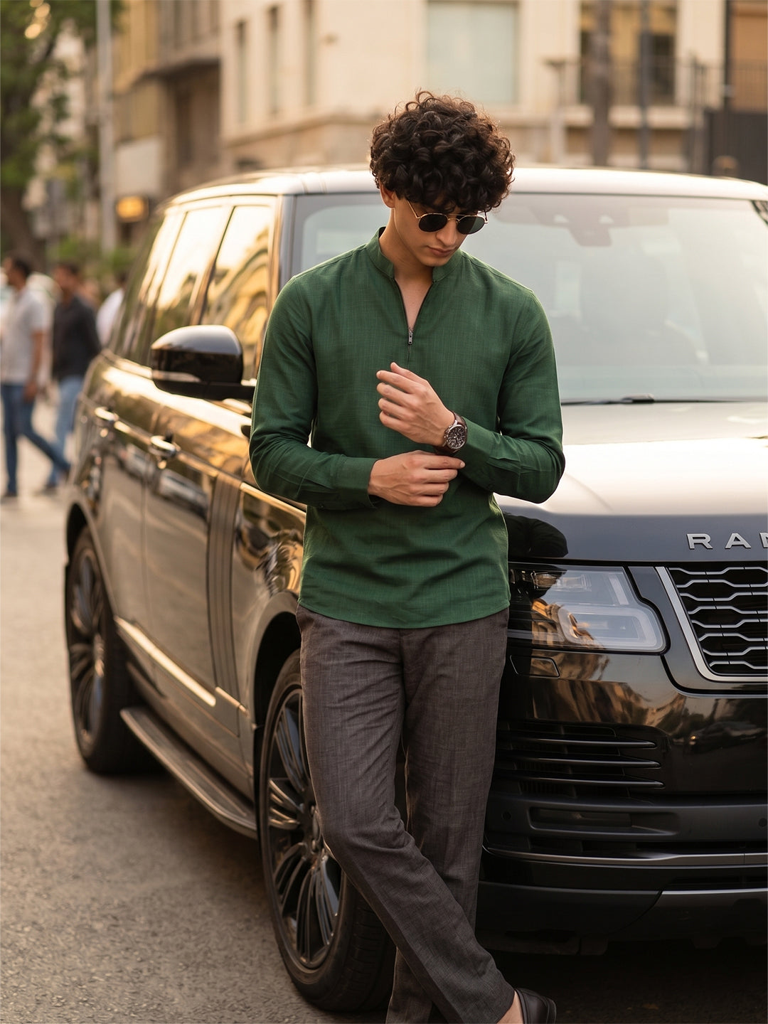 RAY LIGHT Men's Modern Zip-Neck Solid Cotton Short Kurta – Rust Brown