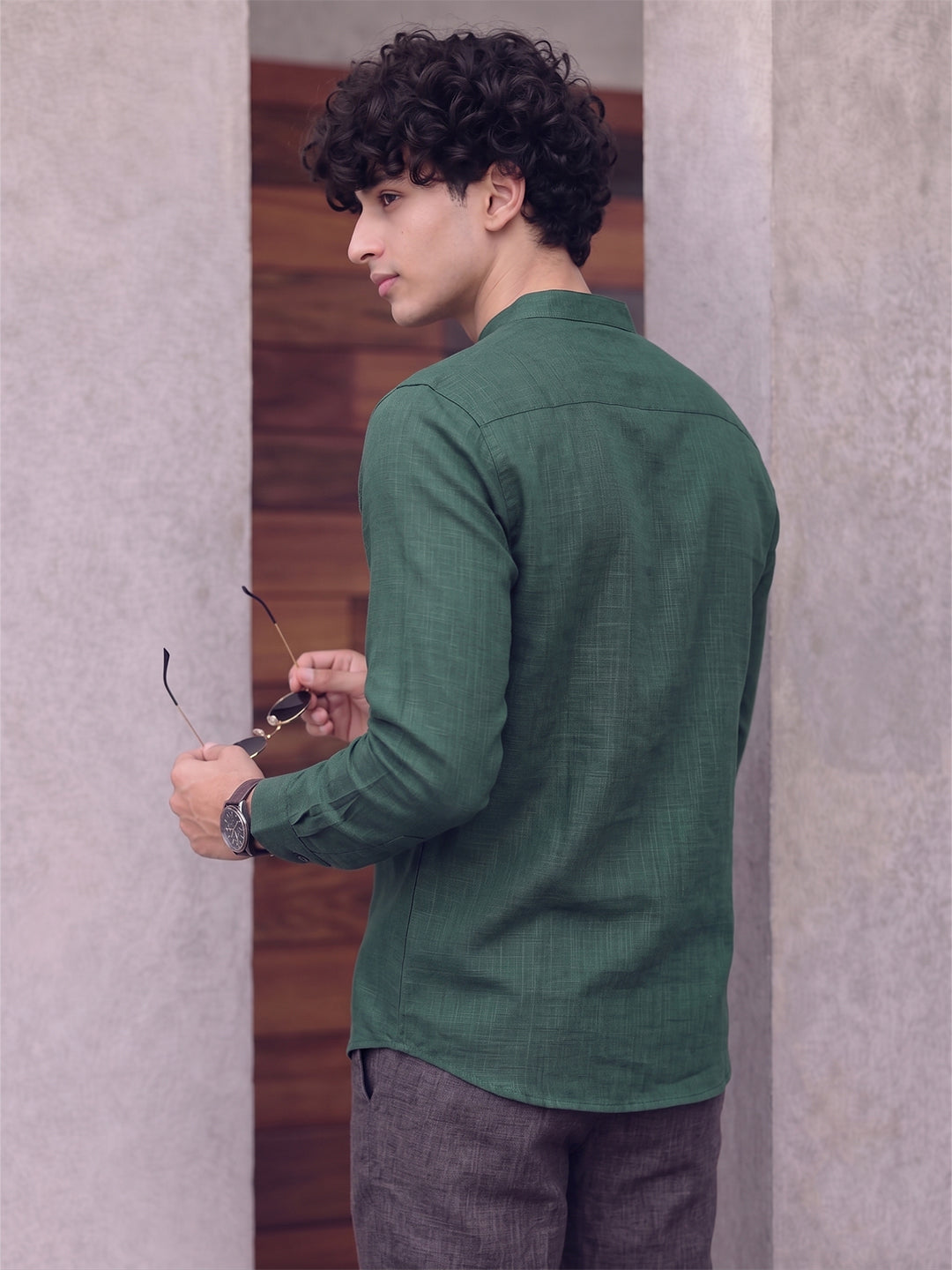 RAY LIGHT Men's Modern Zip-Neck Solid Cotton Short Kurta – Rust Brown