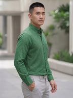 RAY LIGHT Men's Textured Print Poplin Casual Shirt – Dark Green