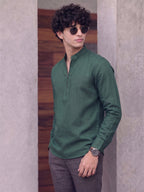 RAY LIGHT Men's Modern Zip-Neck Solid Cotton Short Kurta – Rust Brown