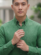 RAY LIGHT Men's Textured Print Poplin Casual Shirt – Dark Green