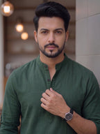 Men's Signature 100% Cotton Short Kurta | Mandarin Collar | RAY LIGHT